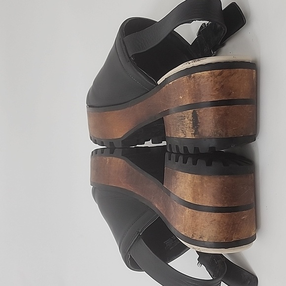 Zara Black sandals with brown wood platform heel Size 38 - Picture 5 of 9